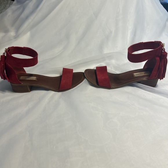 Steve Madden Red Darcie Women's Sandles US Size 7.5 Leather Upper Zipper Back - Picture 9 of 12